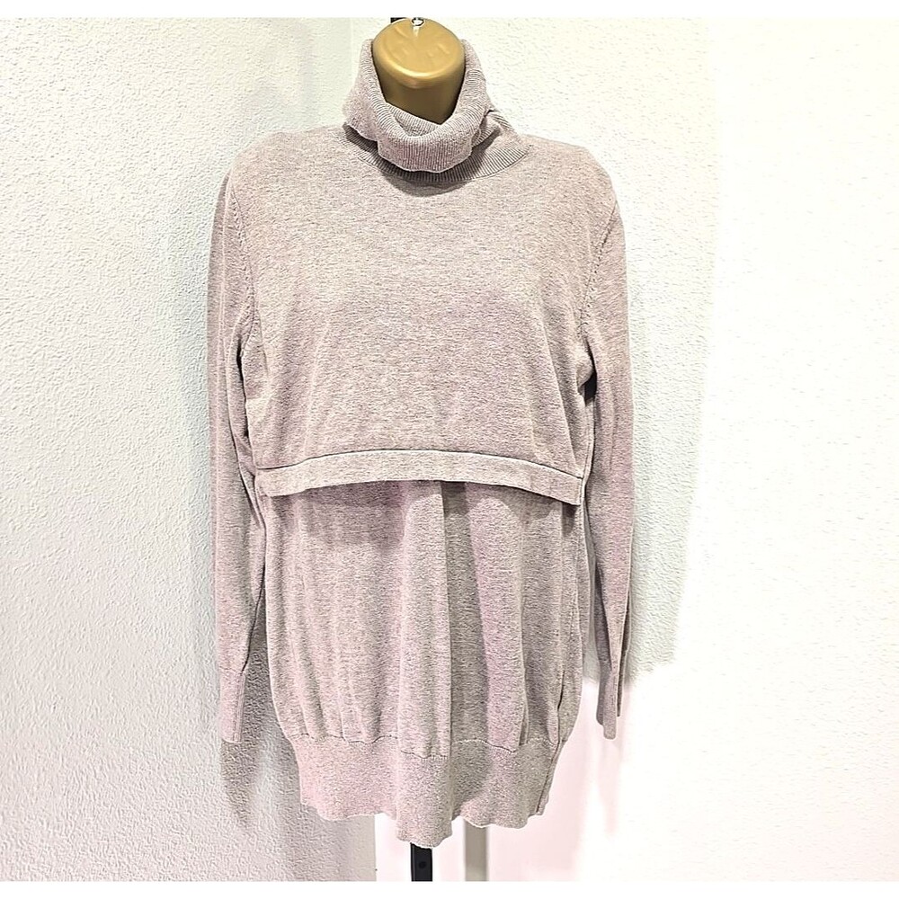 Seraphine Beige Cotton TurtleNeck Maternity Nursing Sweater Womens Sm Minimalist